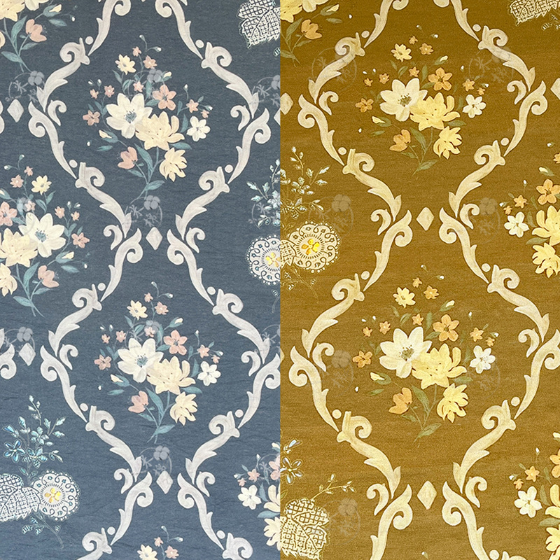 French blue rattan, new Chinese digital printed fabric, brocade cotton fabric, cheongsam dress, top, Hanfu fabric