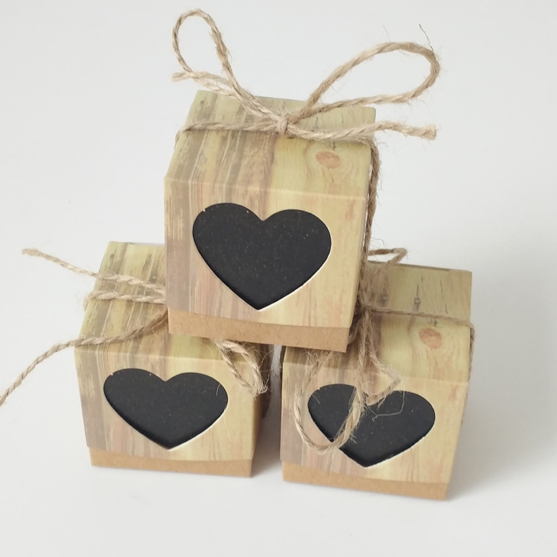 Picture of Vintage Distinctive DIY Candy Box Kraft Paper love Candy Box Wood Grain Heart-shaped Hollow Candy Box