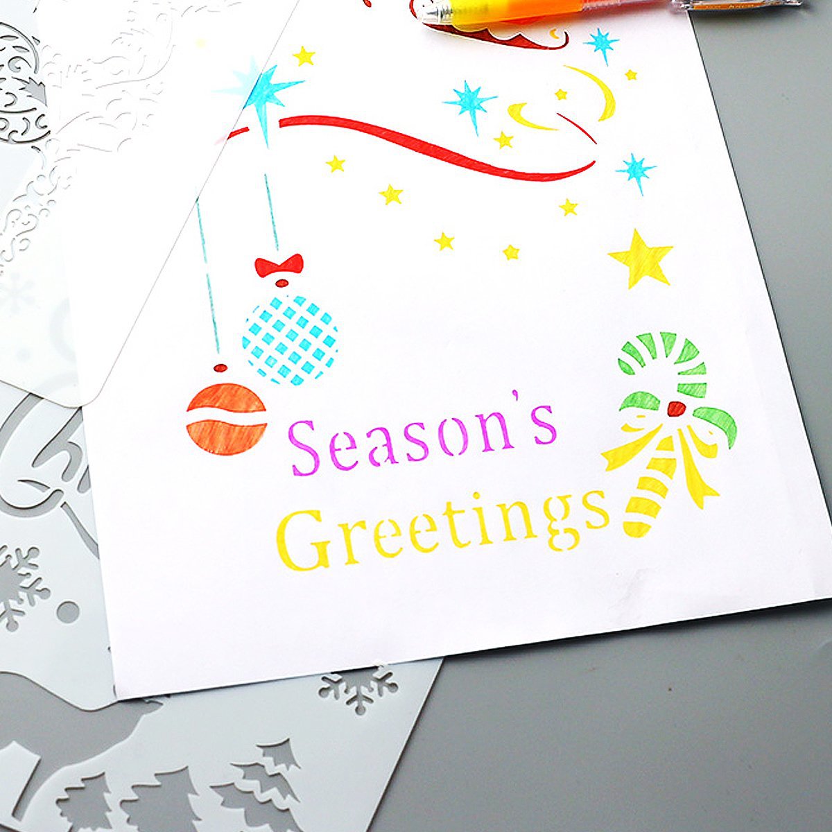 Picture of Christmas series painting template hollow diy album Lace ruler hand-written newspaper Journal drawing spray mold