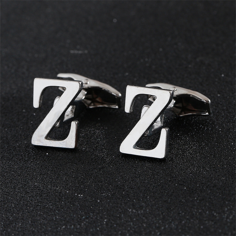 Picture of Cross-Border Specially Designed for Silver 26 English Letters Glossy Men's Cufflinks Manufacturer Wholesale Personalized French Shirt Cufflinks