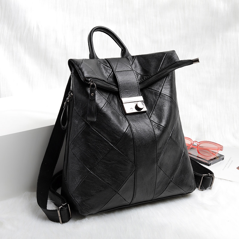 Women's Bag 2025 New Fashion Soft Leather Stitching Backpack Women's Korean-style All-match Lock Women's Backpack Handbag