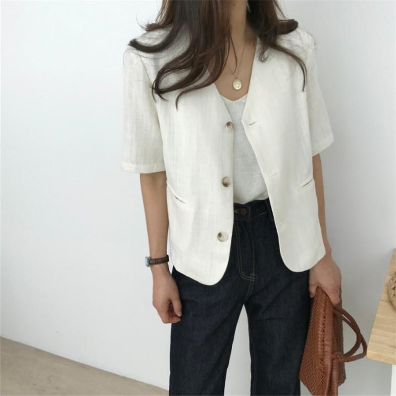 Picture of Korean Ins Short Small Suit Tops for Women 2024 Summer New Cotton and Linen Loose Short-Sleeved Tops Jacket