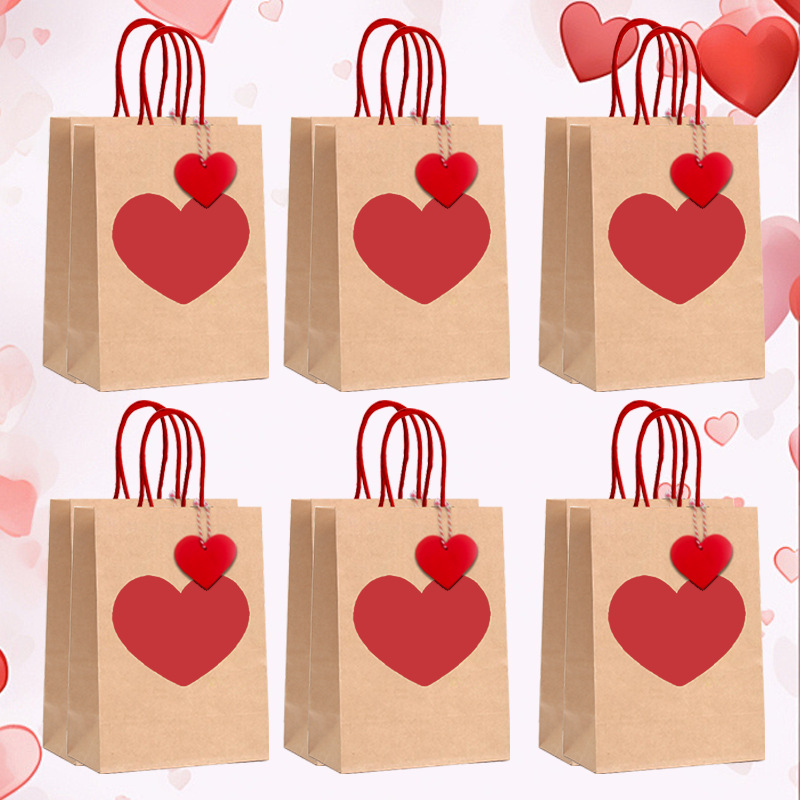 Big Heart Valentine's Day Mother's Day Gift Bag with Red Handle and Card, Wedding Favor Bag, Wedding Gift Bag