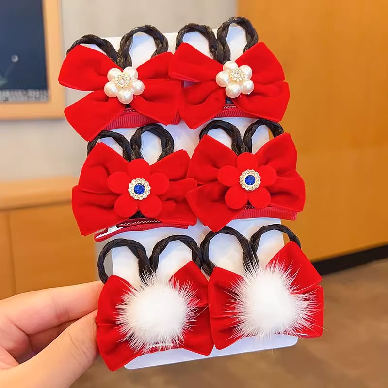 Picture of Children's Hairpin Headdress Little Girl Head Flower Cute Wig Braid Performance Bow Hairpin New Year's Eve Hair Accessories