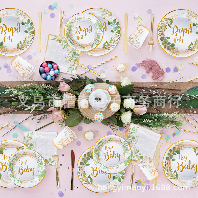 Picture of baby shower bronzing sage wedding baby shower baptism party decoration disposable paper cup paper tray
