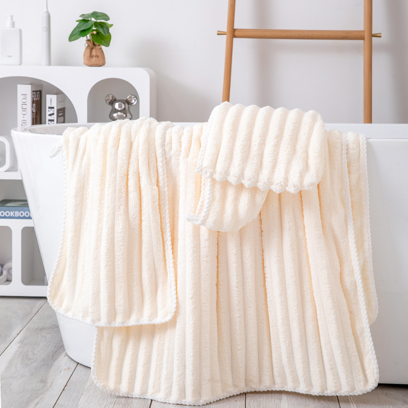 Picture of Wholesale coral fleece solid color wide strip 3cm corrugated towel thickened soft face towel absorbent household bath towel