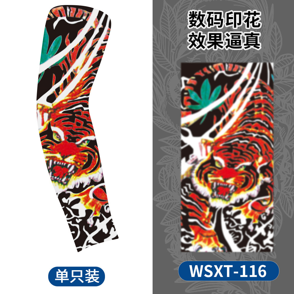 Picture of Summer Riding Sunscreen Tattoo Sleeve Simulation Tattoo Quick-drying Arm Protector Outdoor Sports Sunshade Breathable High Elastic Ice Sleeve