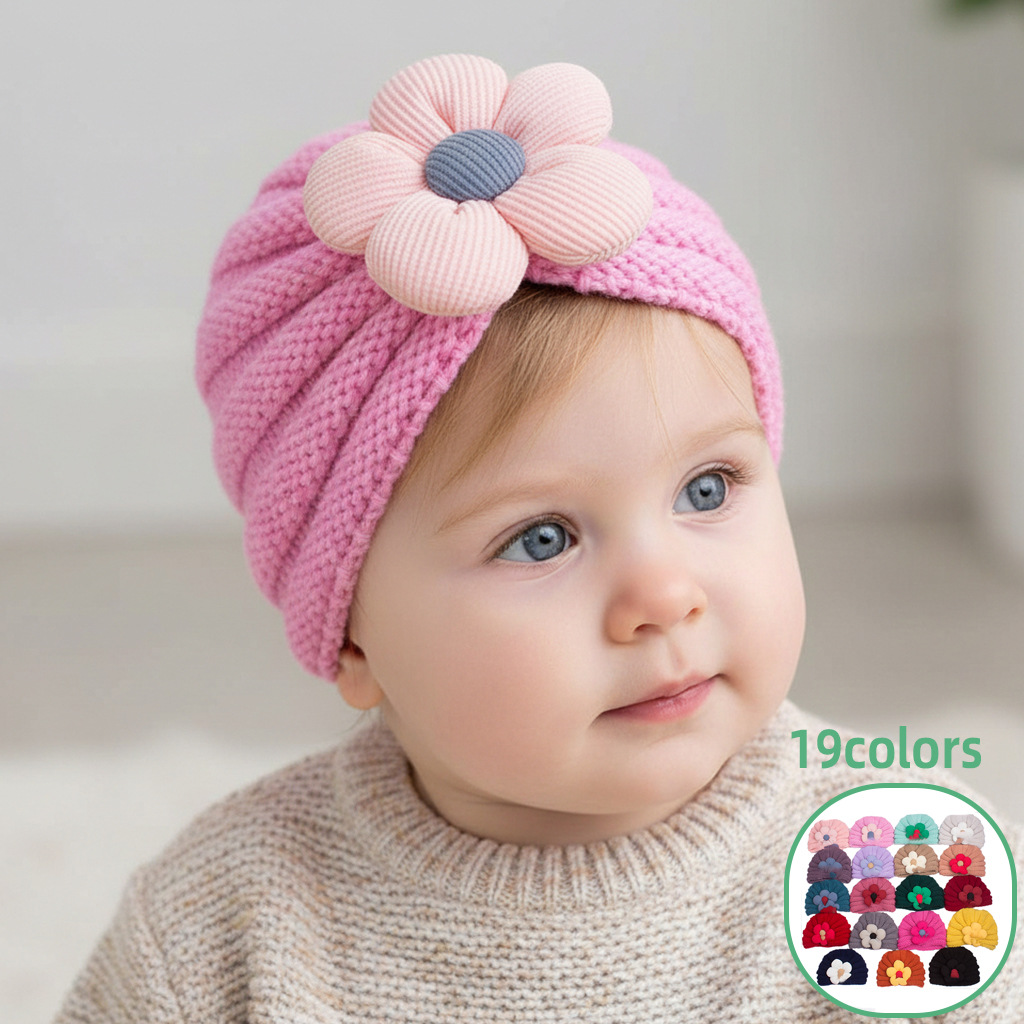 European and American Winter New Style Baby Warm Floral Knitted Hat, Children's Multi-Color Cute Woolen Hat, Girls' Hat
