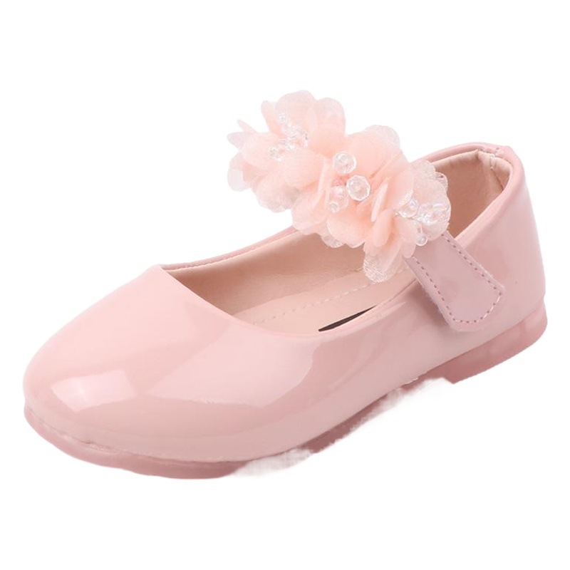 New solid color girls rhinestone lace small shoes Children's flat shoes Korean bright leather shoes a generation of hair