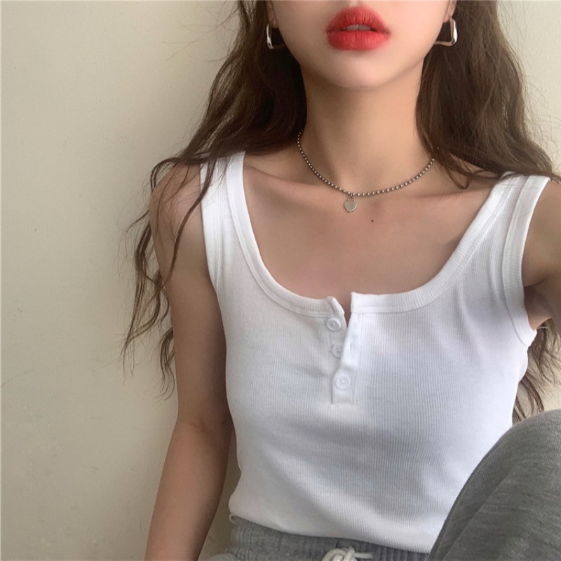 Knitted Camisole Women's Summer White Short Slim-fit Inner Base Shirt Fashionable Outer Top Ins Trendy