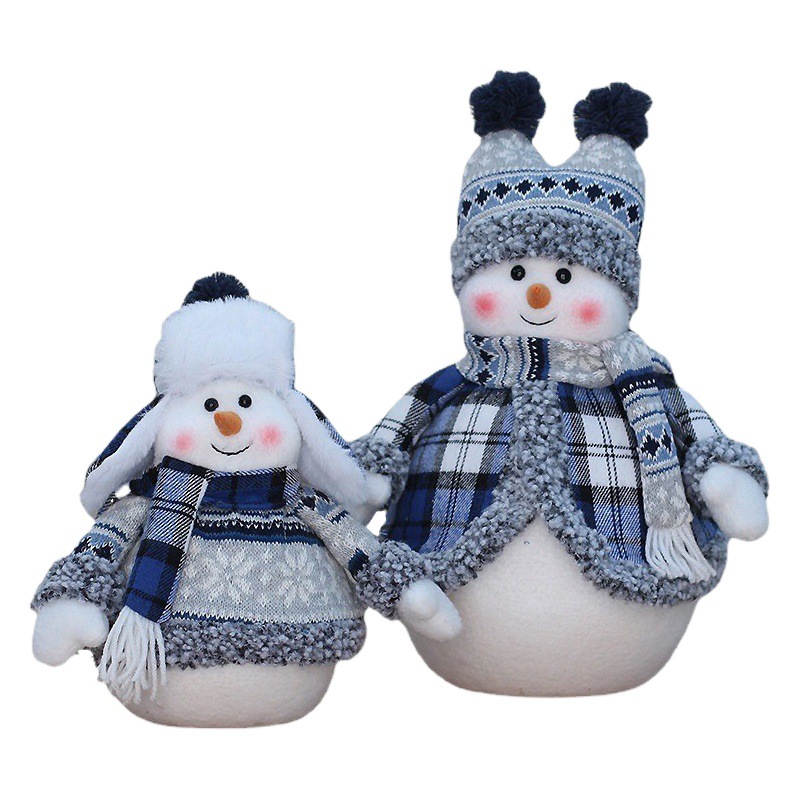 New Lei Feng hat Christmas decoration supplies Christmas blue knitted foam snowman doll Christmas fabric doll