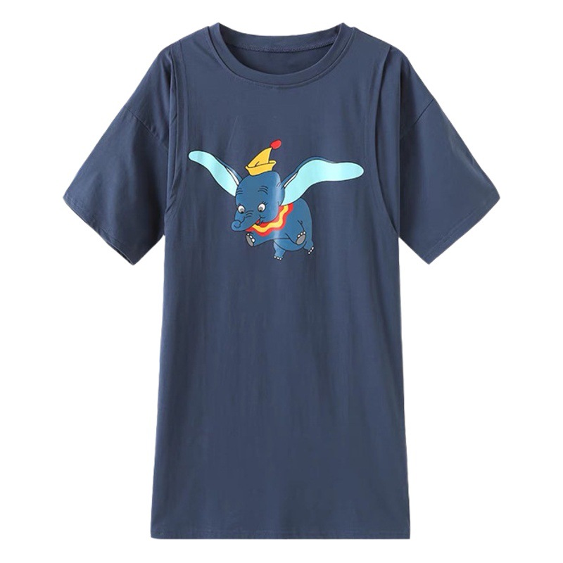 2022 Summer Pregnant Women Postpartum Breastfeeding Short-sleeved T-shirt Mid-length Trendy Mom Cartoon Going Out to Feed and Wear Jacket Moon Clothes