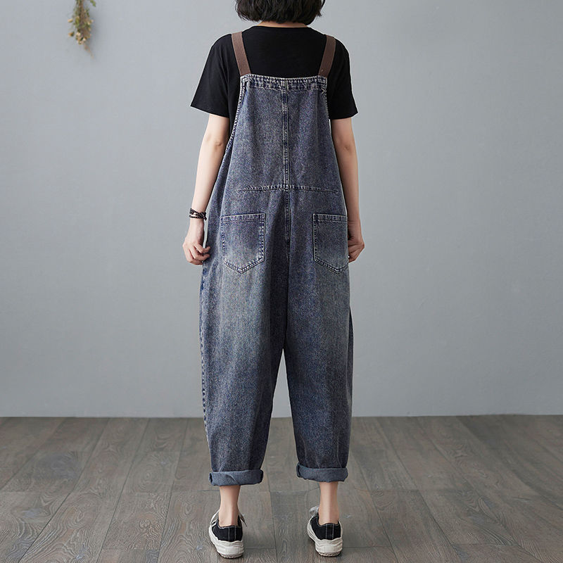 Picture of Hong Kong-style New Fashionable Age-reducing Denim Suspender Pants Women's Spring and Autumn Loose Korean-style Outer Wear Sling Pants Slim-fit Pants