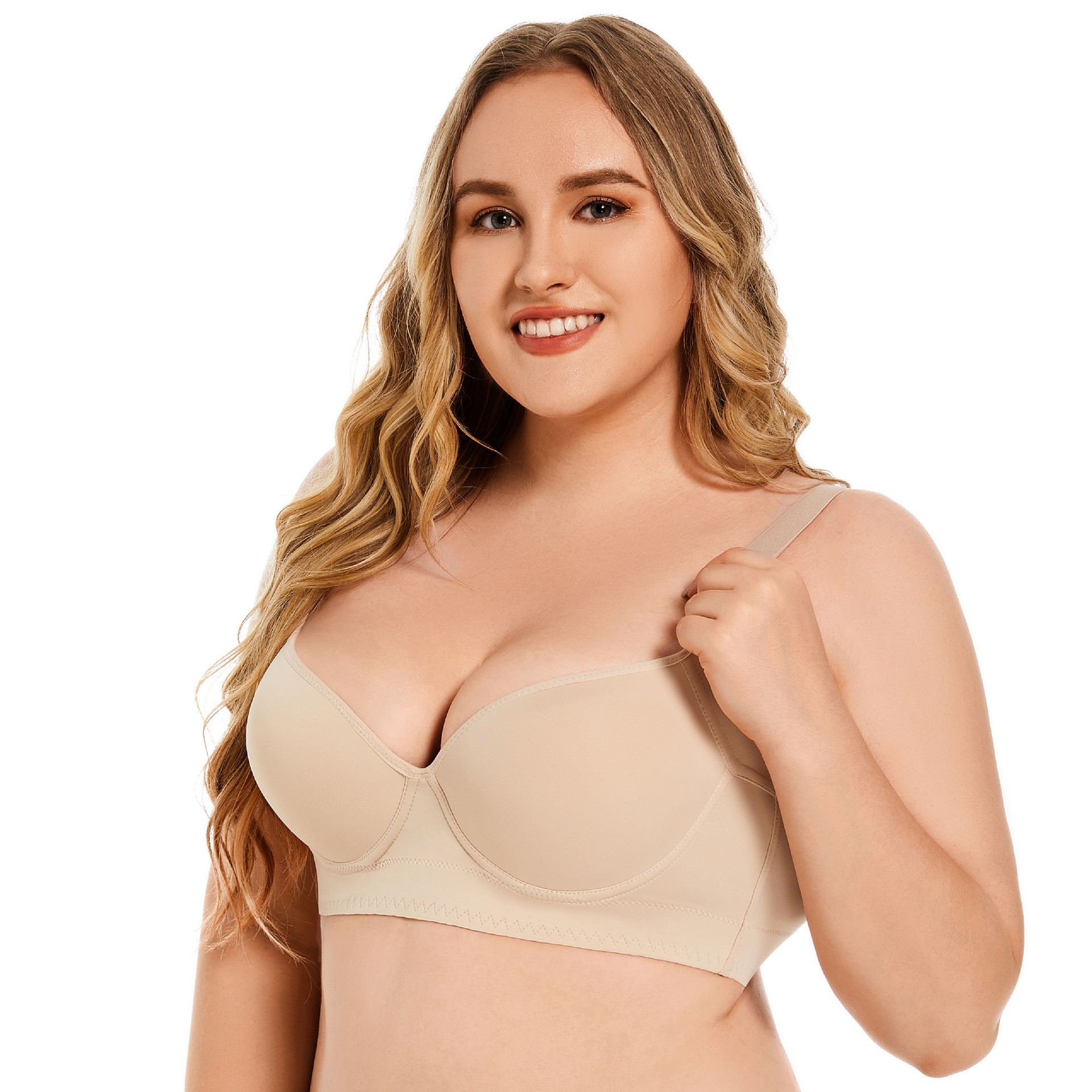 plus size thin seamless steel ring smooth underwear gather-up adjustable anti-sagging sports beautiful back deep V bra