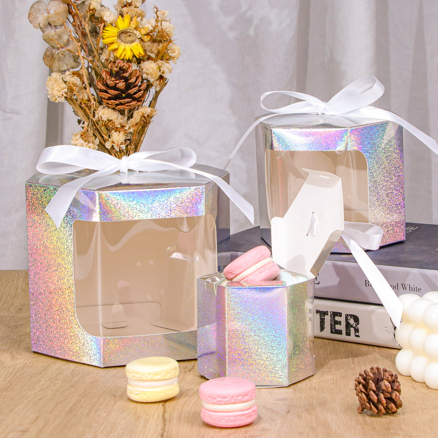 Picture of Foreign Trade Cowhide Color Laser Window Paper Box Cake Box Candy Box Baking Packaging Wedding Candy Box Gift Box