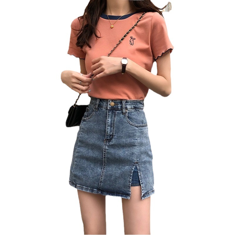 Skirt 2021 Spring New Style Thin Stretch Slim-Fit Slimming Pants High Waist Hip Split Denim Skirt for Women