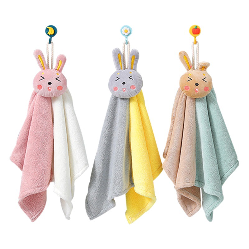Coral Velvet Bunny Towel Kitchen Bathroom Hand Towel Kidsren's Hand Towel Cartoon Absorbent Towel