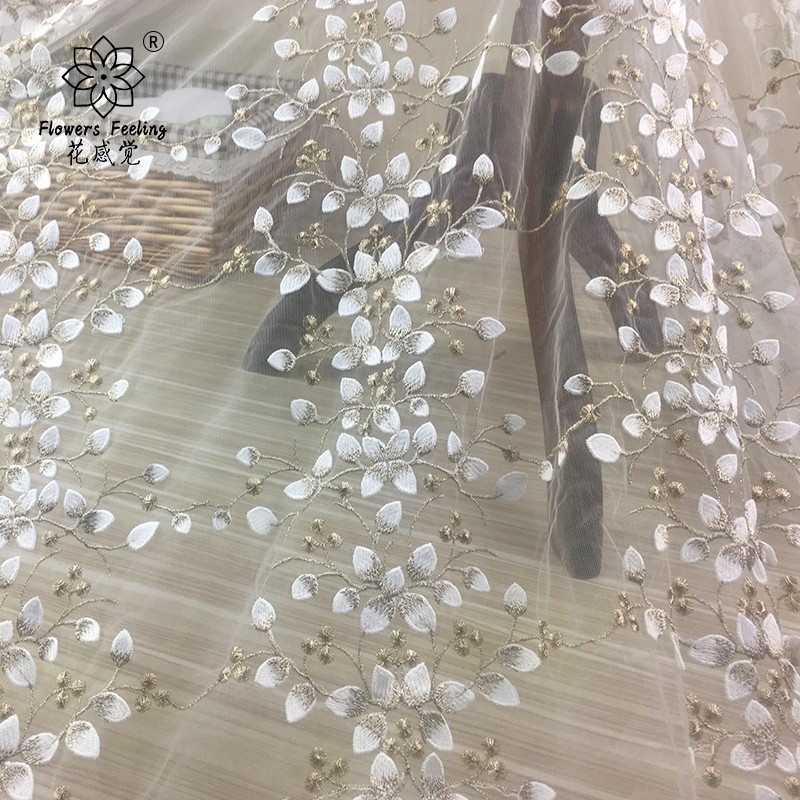 New gold thread embroidery three-dimensional flower mesh fabric embroidered clothing dress manual diy accessories