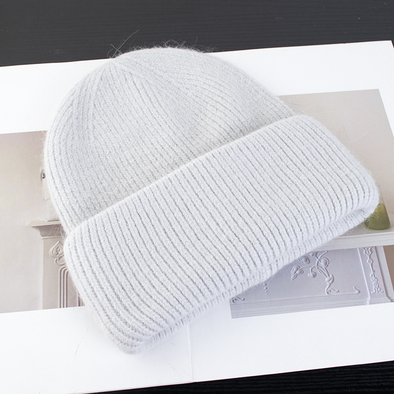 Picture of Korean Winter Knitted Hat with Large Brim for Women, Windproof Pullover Round-Top Adult Rabbit Fur Wool Hat