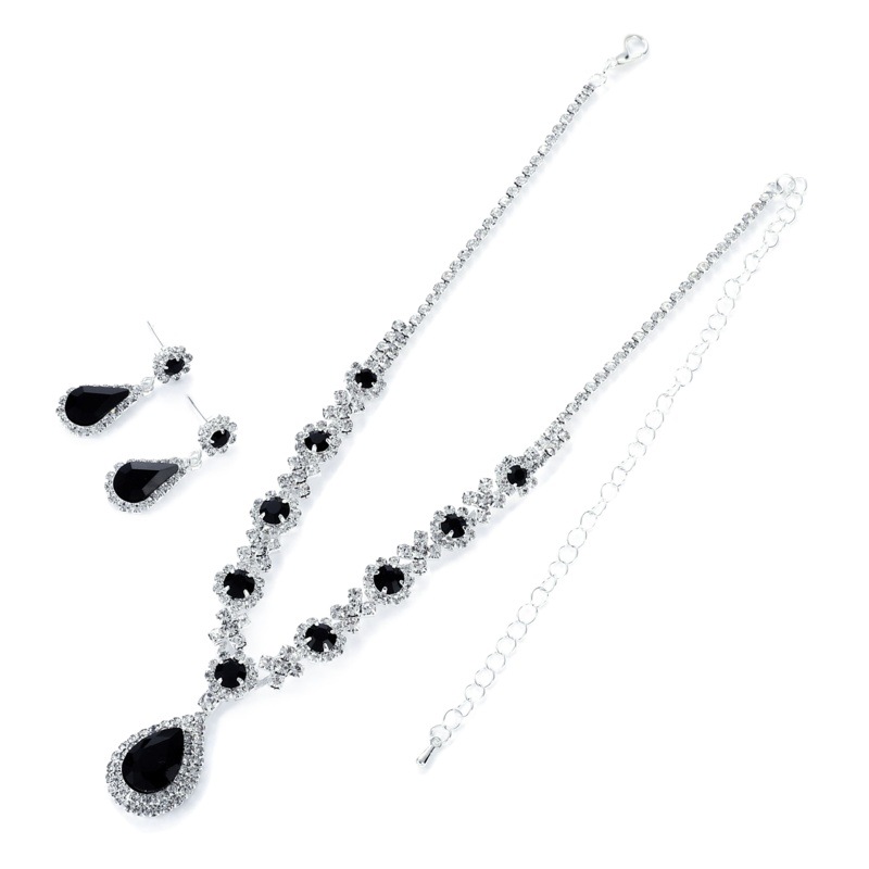Fashion European and American New Jewelry High-end Crystal Gem Women's Drop Necklace Earrings suit Earrings Jewelry
