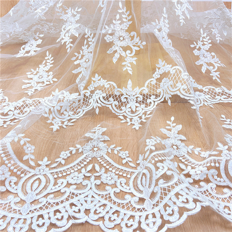 Picture of New Water Soluble Mesh Wedding Dress Embroidered Fabric Mesh Embroidered Sequin Fabric Lace Fabric for Wedding Dress