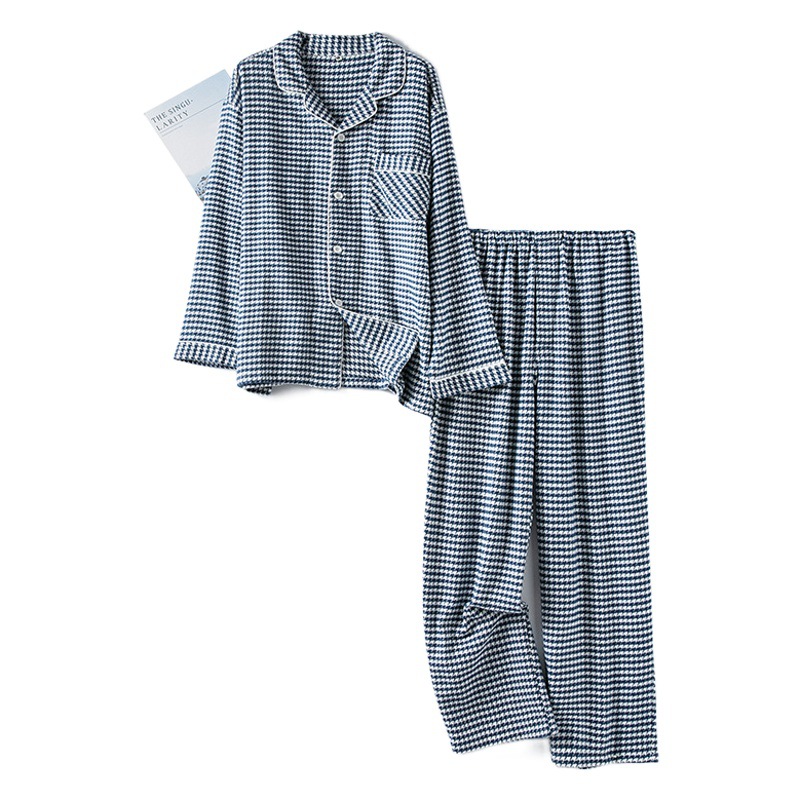 Autumn and Winter new cotton thickened houndstooth double-strand velvet couple pajamas suit cotton home wear one-piece delivery