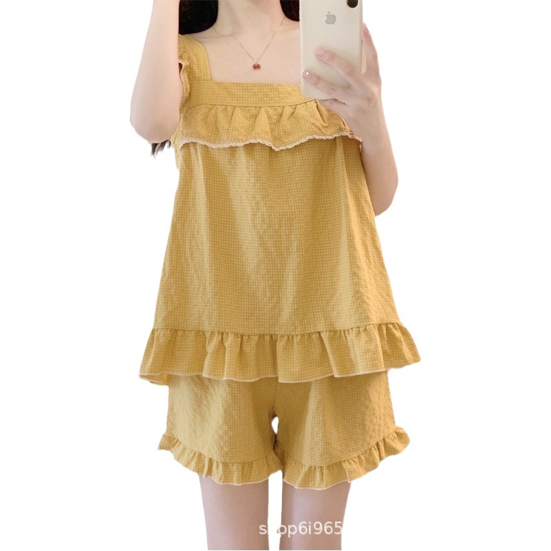 Pajamas for Women 2024 Summer Strap Sexy Sleeveless Spring and Autumn Thin Style Nantong Homewear Two-Piece Set Girly Style