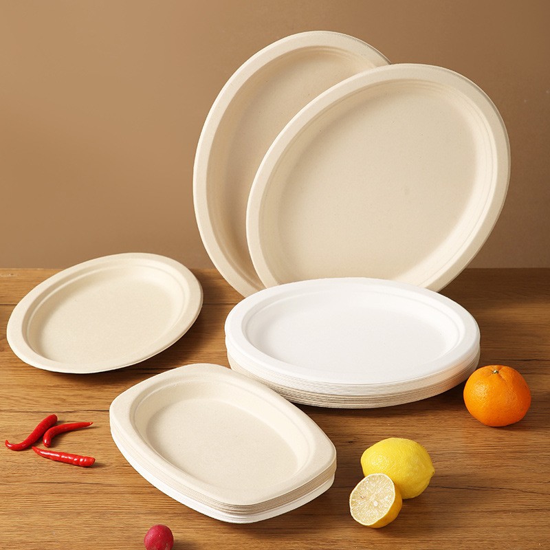 Picture of Disposable oval disc paper plate vegetable plate degradable pulp tableware party barbecue plate fruit plate paper plate