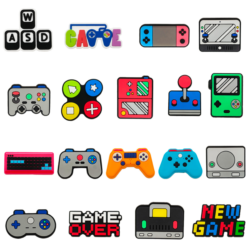 Set of Cute Cartoon Game Console Series Croc Shoes Flower Pvc Soft Rubber Garden Shoes DIY Decorative Buckle