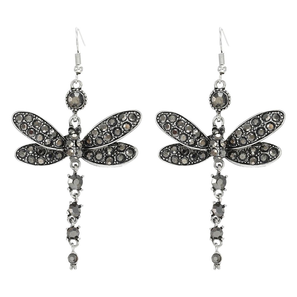 wish cross-border e-commerce supply ethnic style diamond-embedded multi-color vintage tassel Dragonfly earrings women's long ear jewelry