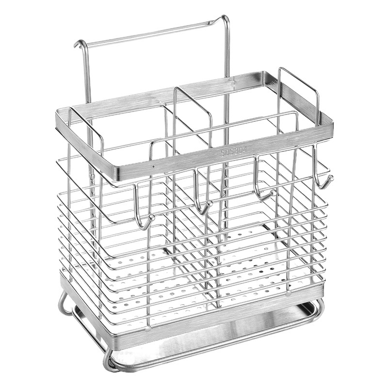 Thickened 304 Stainless Steel Chopsticks Cage Wall-mounted Punch-free Chopsticks Basket Draining Rack Chopsticks Storage Box