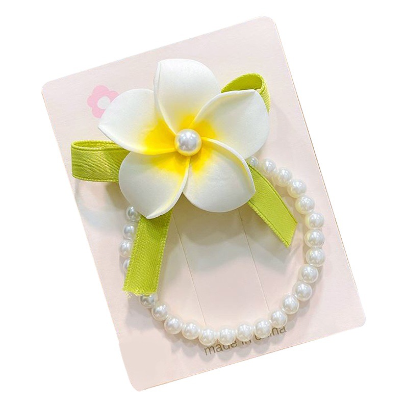 Summer Cute Egg Flower Hairpin Children's Ribbon Pearl Bow Hairpin Women's Internet Celebrant Flower Fresh Hair Headwear