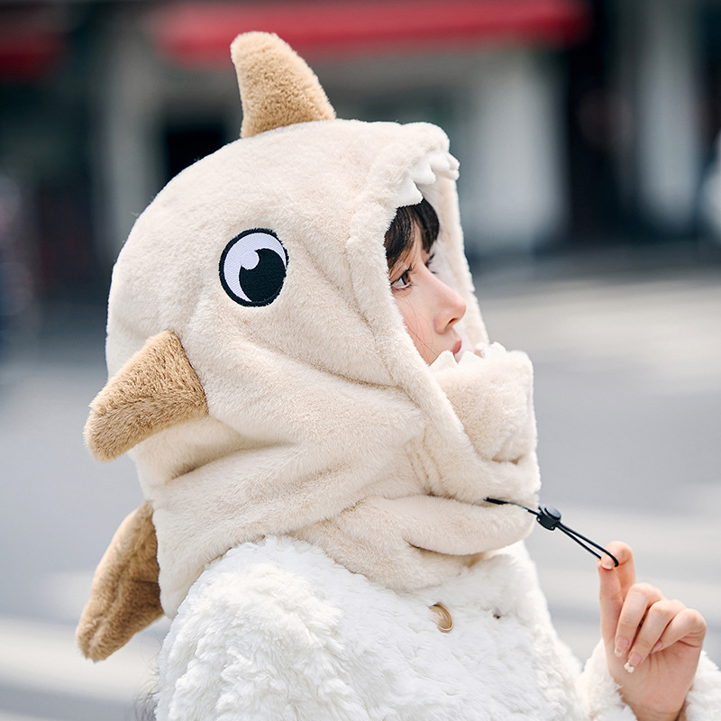 Picture of Tiktok shark hat mask integrated ear protection autumn and winter cycling warm pullover ski hat large capacity helmet hat tide