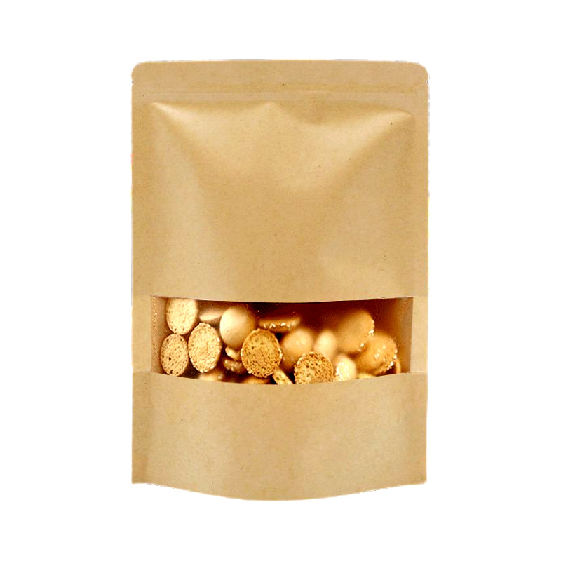 Picture of Kraft Paper Ziplock Bag Food Packaging Bag Snack Tea Sealed Bag Plastic Sealing Window Bag Wholesale