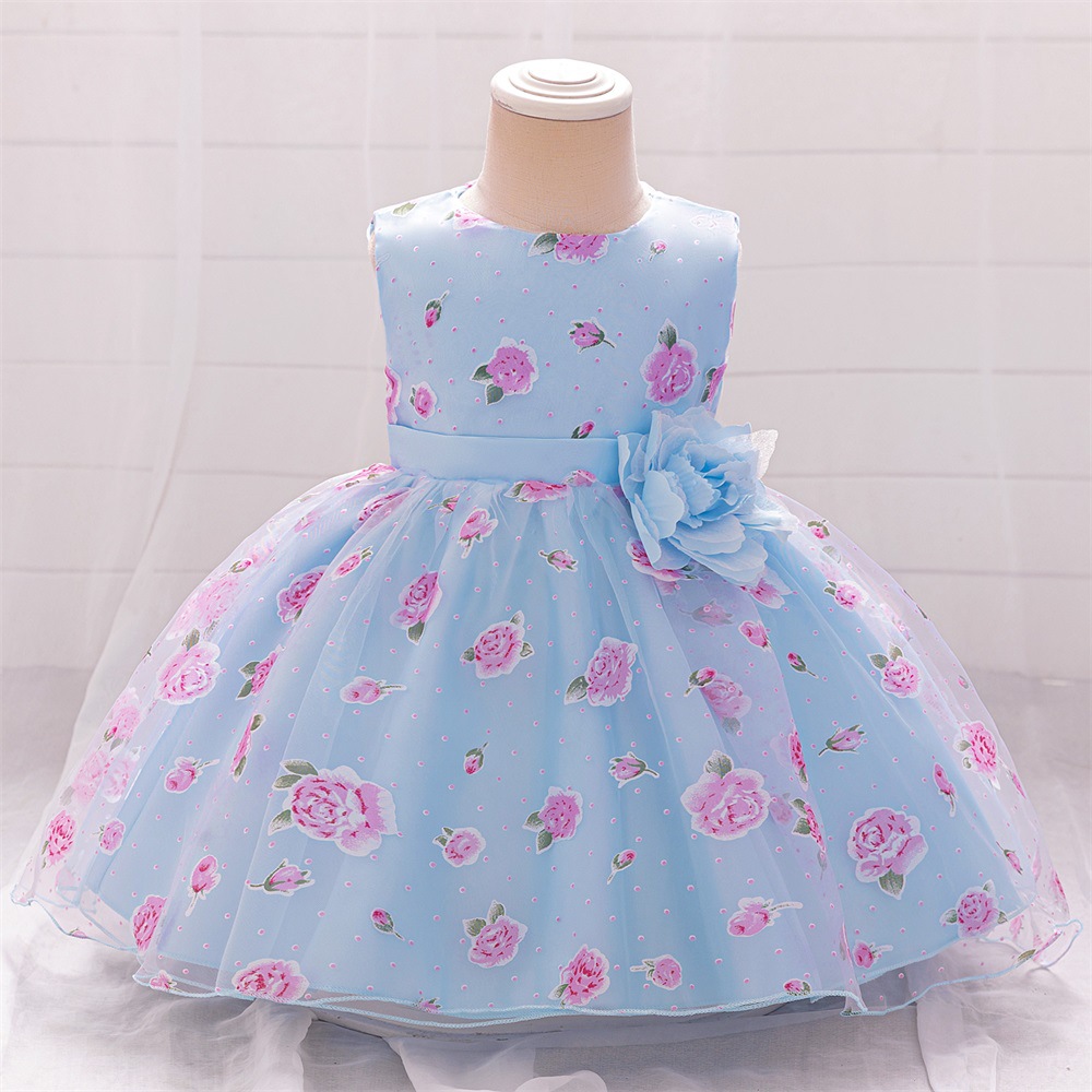 Picture of European and American style printed dress children's flower princess dress flower girl's wedding dress girl's baby one-year-old dress