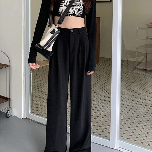 Pink suit pants women's pants spring and autumn casual pants draping pants Women's Small straight pants women's wide-leg pants Women's