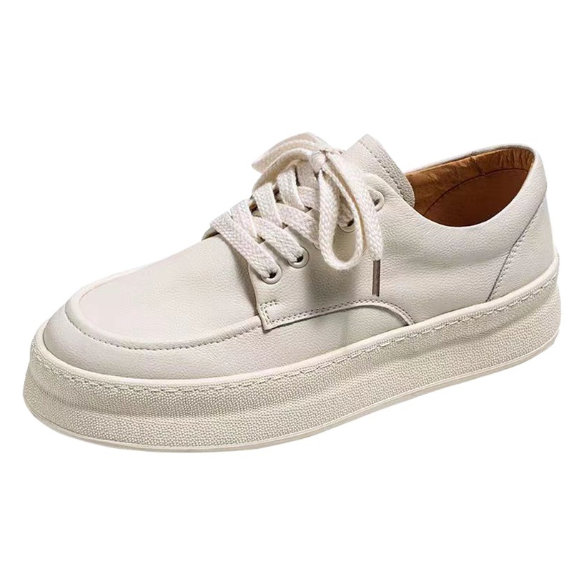 White Shoes Men's 2025 New Trbottomy Versatile Genuine Leather Shoes Summer Breathable Thick-Soled Casual Sneakers Men's Trbottomy Shoes