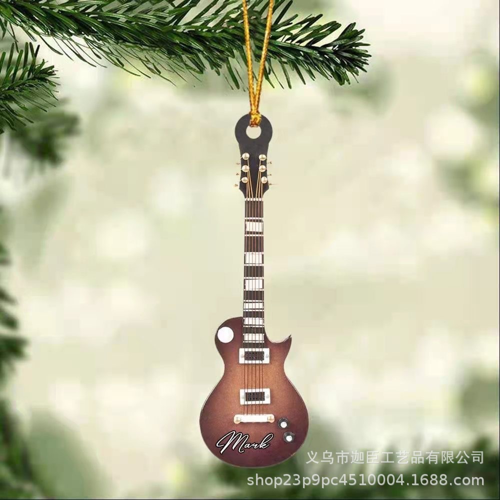 Creative New Personality Mini Christmas Guitar Lovers Acrylic Flat Hanging Decorations Car Rearview Mirror Decorations
