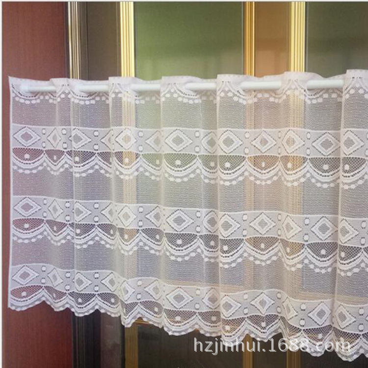 Foreign trade geometric pattern square Jacquard knitted lace door curtain Japanese and Korean supermarket small door curtain White window screen