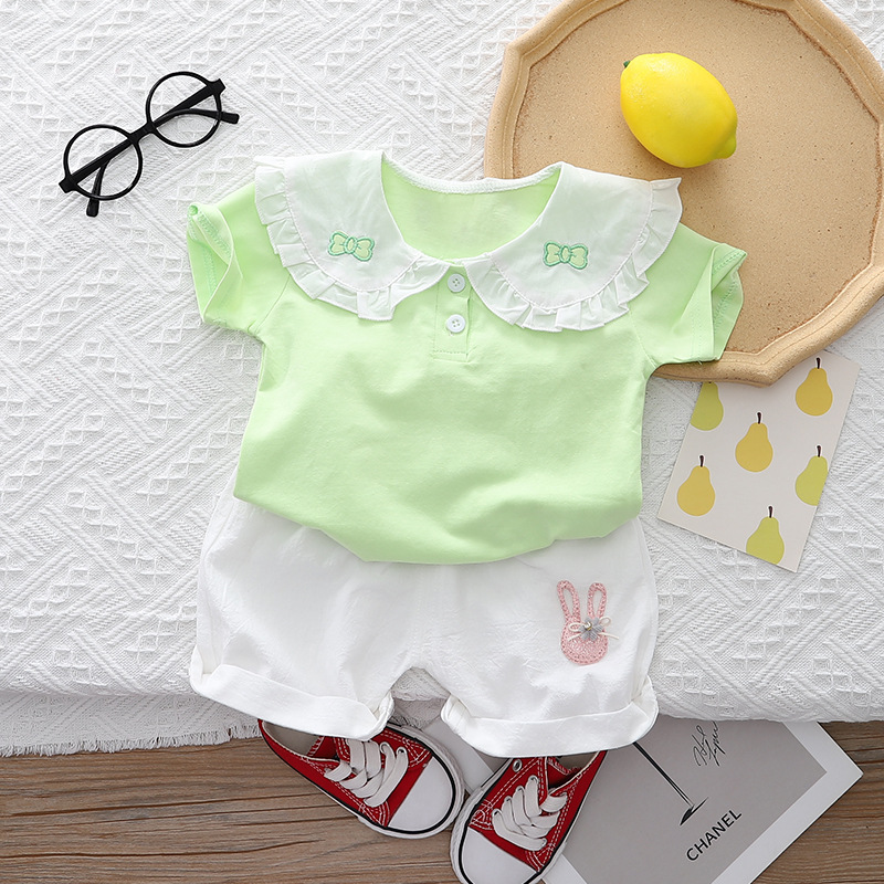 Picture of Baby Girl's Summer Fashionable Western Style Short-Sleeved Suit Children's Large Lel Summer Clothes Two-Piece Set Girls' Fashionable Outer Wear
