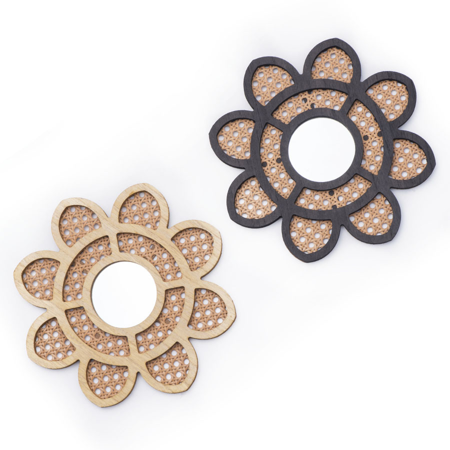 Picture of Flower Mirror Imitation Rattan Wall-mounted Hand-woven Hotel Bar Living Room Creative Wall Hanging Wall Decorations