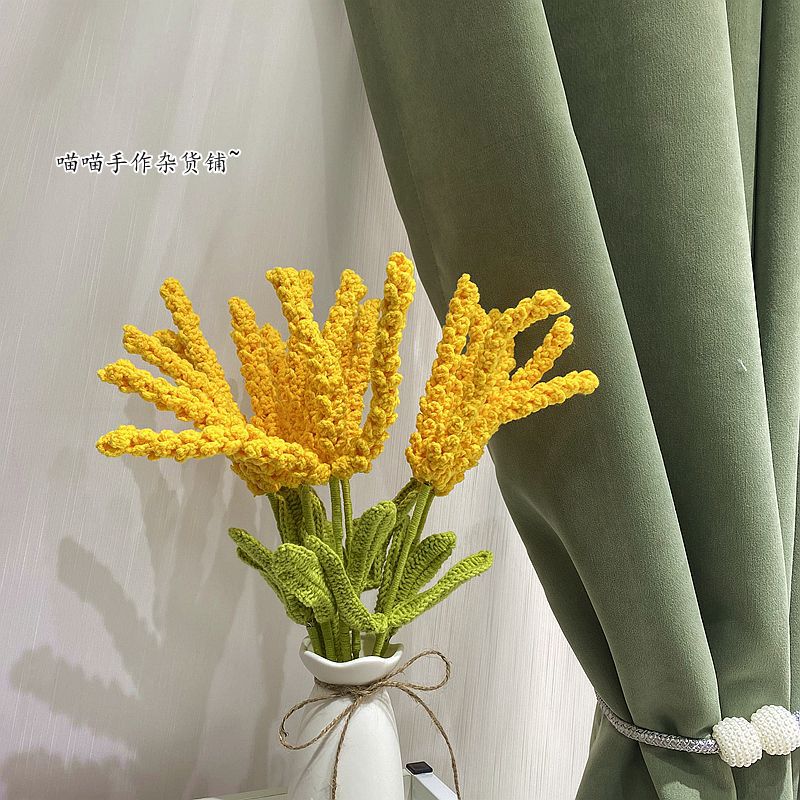 Picture of Handmade diy woven gold wheat ear crochet artificial flower wool artificial barley bouquet homemade opening lucky gift