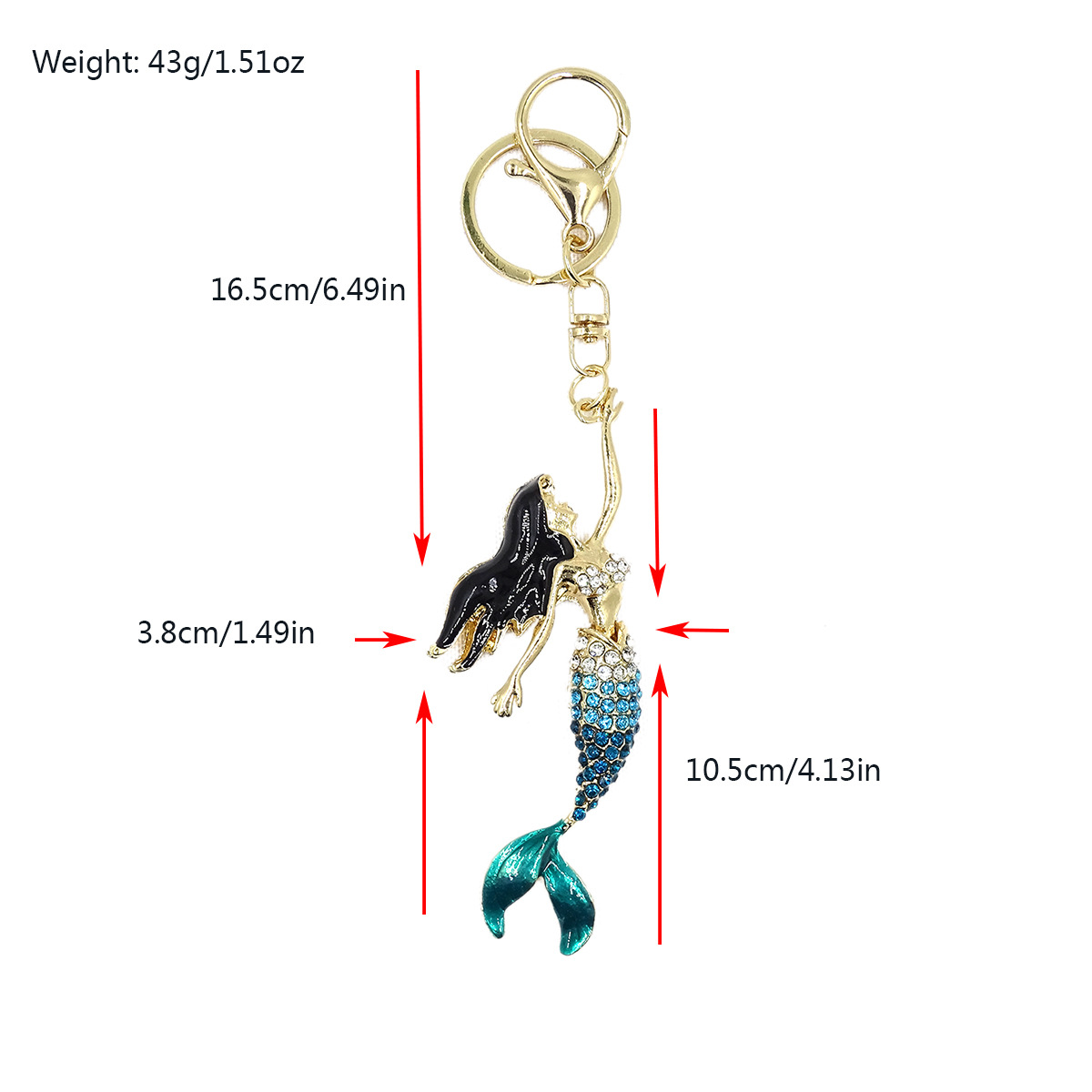 Picture of Creative Jewelry Stereo Diamond Enamel Mermaid Keychain Car Hanging Women's Bag Accessories Metal Key Ring