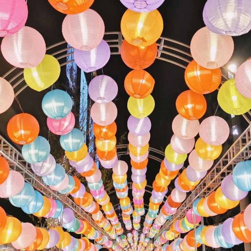 Picture of Color Cloth Outdoor Cloth Lantern Waterproof Round Lantern Silk Cloth Folding Cloth Lantern Wedding Festival Mid-Autumn Decoration