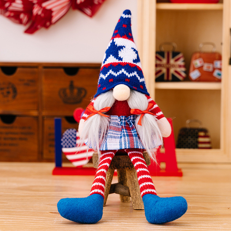 Picture of Haube New Independence Day Decoration American Holiday Gnome Ornaments Dwarf Knitted Hat Hanging Legs Rudolph Doll