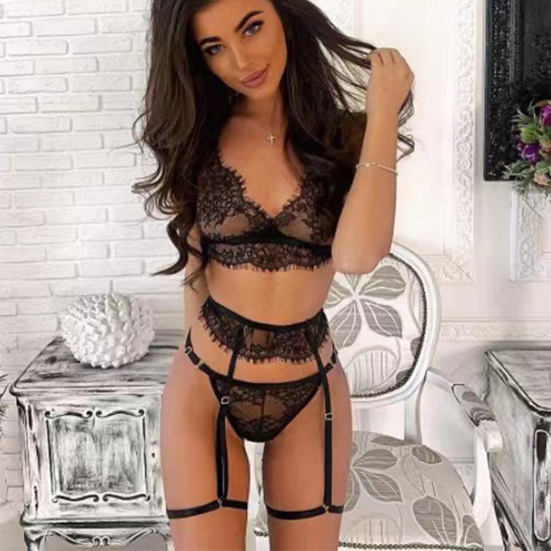 European and American Foreign Trade Fashion Sexy Three-Piece Lace Suit Three-Point Underwear Three-Point Garter Belt Wholesale Charm