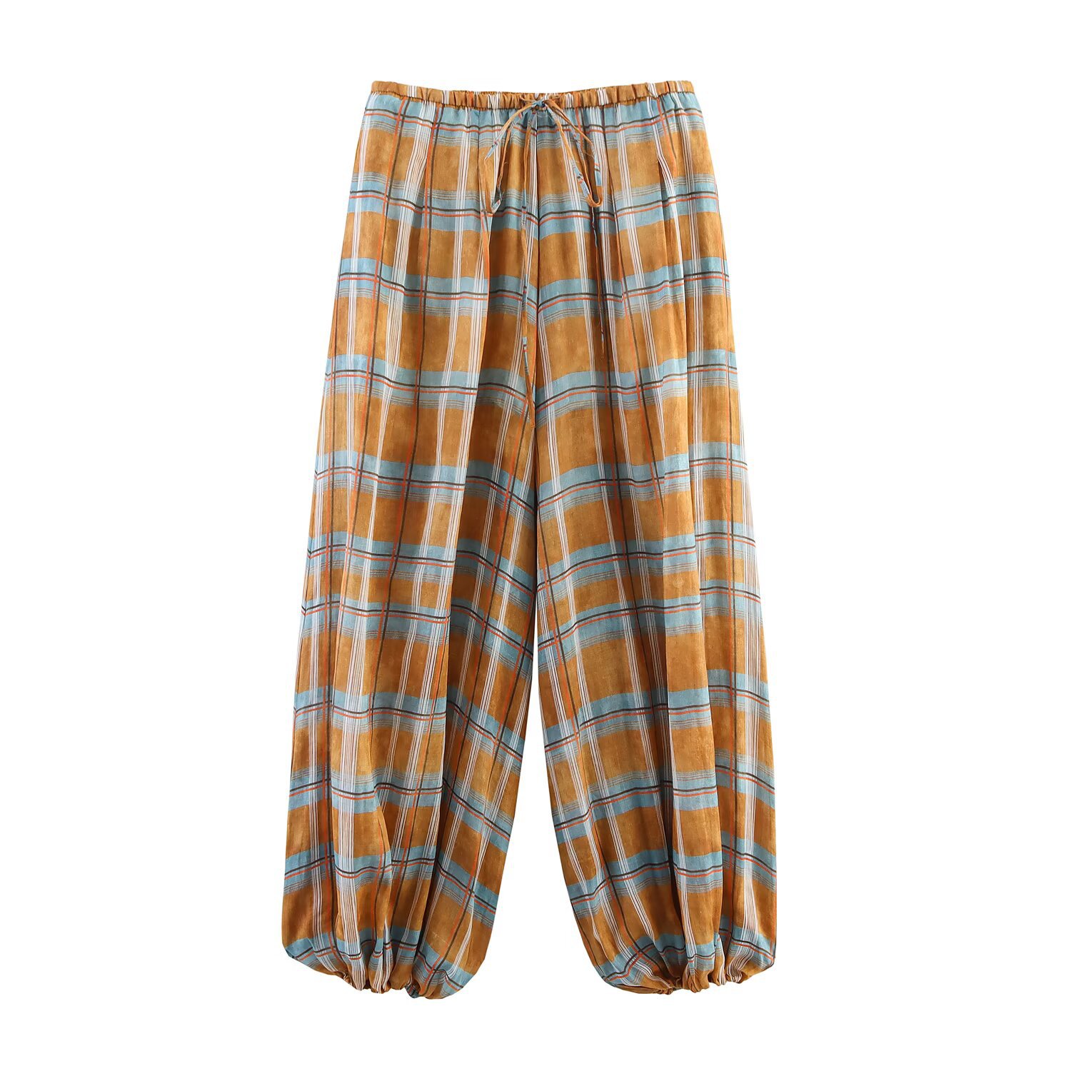 ZA Cross-border Women's Clothing Wholesale 2025 Autumn New Ramie Plaid Bloomers Straight Leg Slacks 8369034