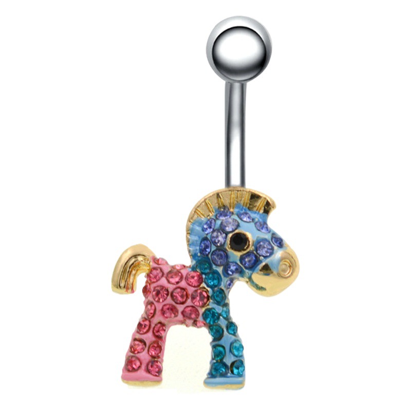 Cute pony stainless steel body jewelry pony diamond belly button nail piercing jewelry punk piercing jewelry