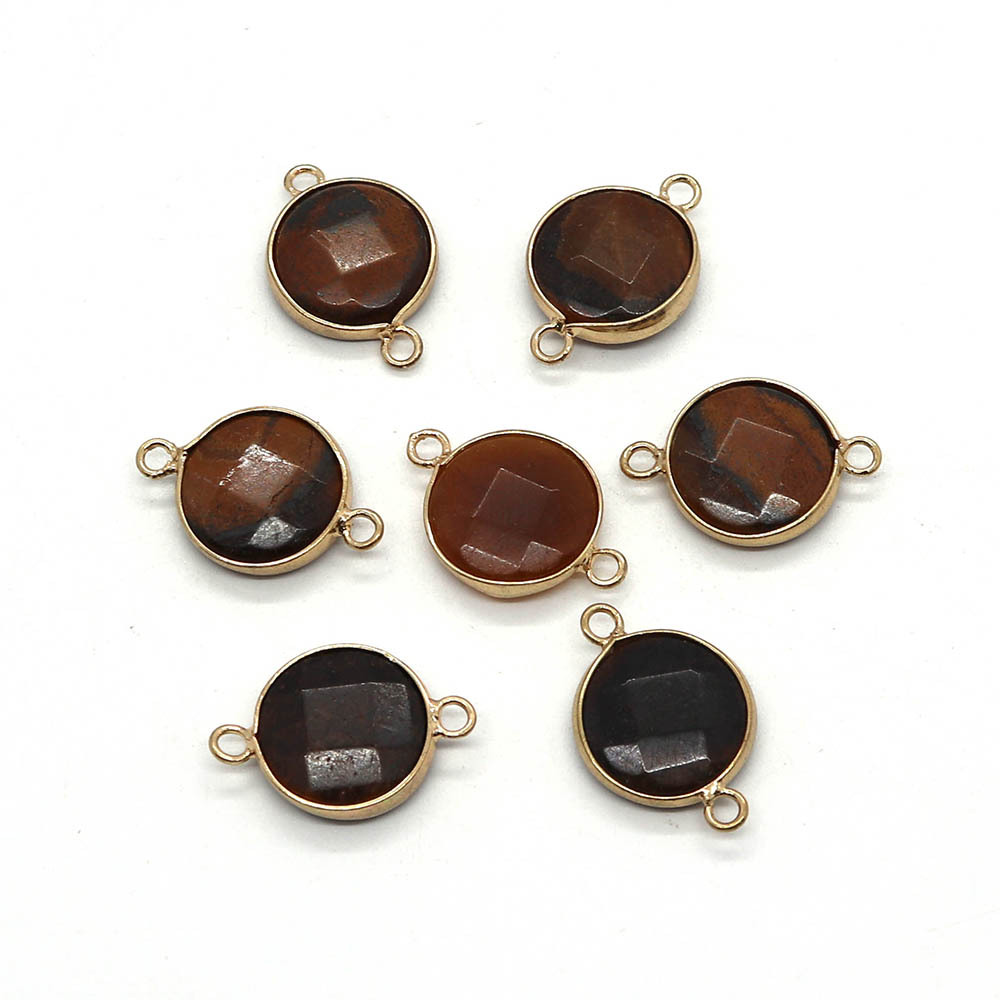 Picture of Natural Stone Cut Agate Pendant 16x 25mm Round Double Hole Connector Pendant DIY Necklace Accessories