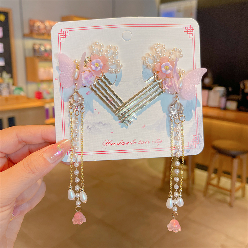 Picture of Antique Hanfu Hairpin Girls' Hair Hairpin Children's Ancient Headwear Chinese Style Step-by-step Tassel Hair Hairpin Hair Accessories